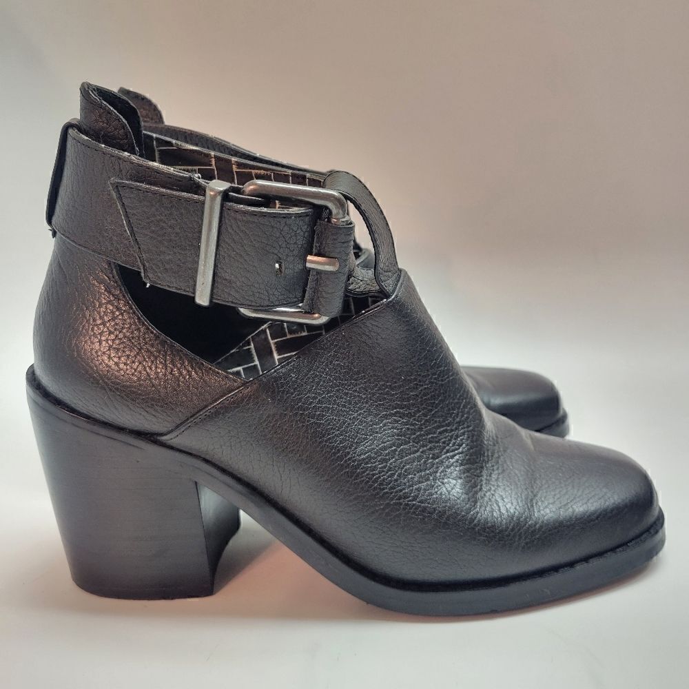 Shelly's London Reversible Adjustable Buckle Strap Block Heel Leather Booties - Picture 3 of 16